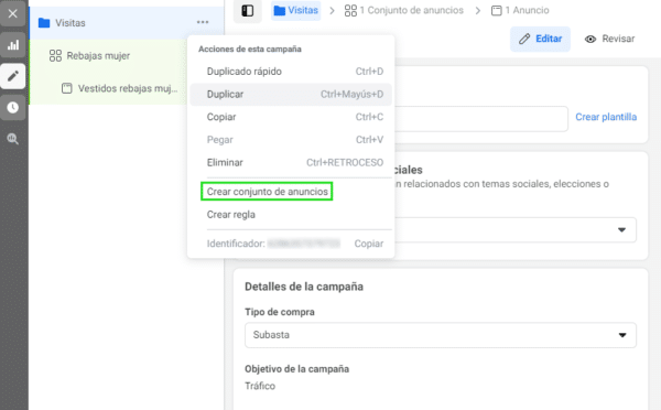 conjunto de anuncios Facebook Ads